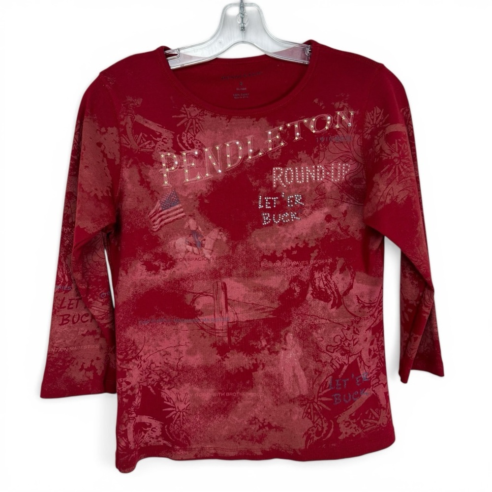 Pendleton Round Up 100th Anniversary Shirt Womenโs Size Small Red Western Rodeo